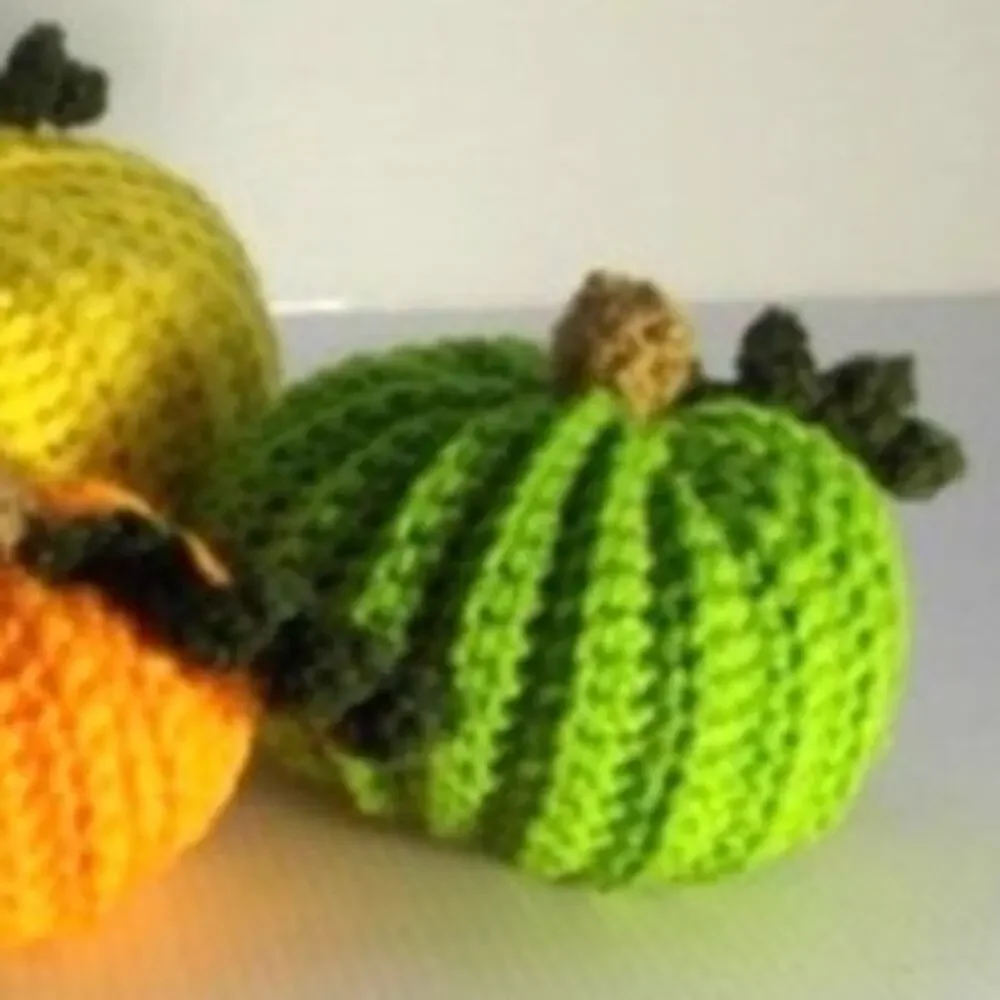 NWT Yellow Green Orange Handmade Crocheted Pumpkin Set of 3 by Dawny